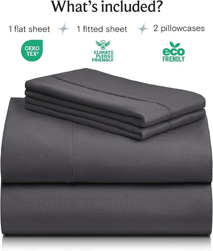 LuxClub 4 PC Full Size Sheet Set Sheets Deep Pockets Wrinkle Free Cooling Sheets Machine Washable Hotel Bedding Silky Soft - Dark Grey Full