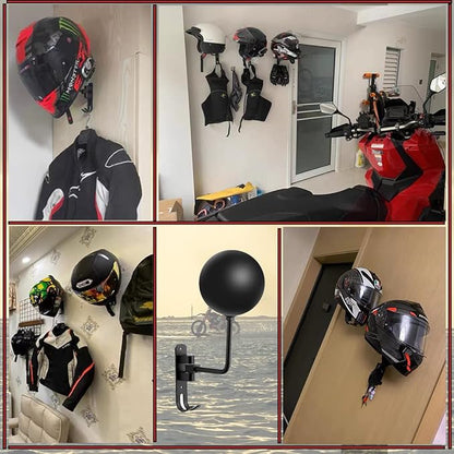 SANGMO 6 Pack 180° Motorcycle Helmet Holder Wall Mount, Rotation Metal Helmet Rack, Helmet Holder Bike with 2 Hooks Helmet Hanger for Motorcycle Bike Coats, Caps, Baseballs, Rugby Helmet (Black)