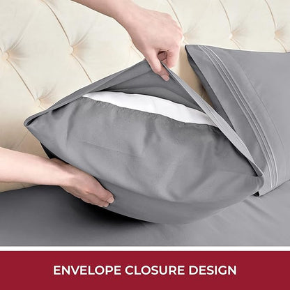 Mellanni RV Short Queen Sheets - 4 PC Iconic Collection Bedding - Hotel Luxury, Extra Soft, Cooling Bed Sheets - Deep Pocket up to 10 inch (RV/Short Queen, Gray)