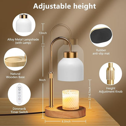 Candle Warmer Lamp, with Timer Dimmer, Height and Brightness Adjustable, Modern Electric Wax Warmer for Women Mom, Best Birthday and House Warming Gift for New Home Decor