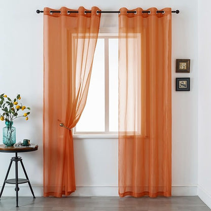 DUALIFE Burnt Orange Sheer Curtains 96 Inch Length for Bedroom 2 Panels Elegant Terracotta Grommet Top Drapes Sheer Curtain Panels for Living Room 52x96 Inches 8 FT Rust Red