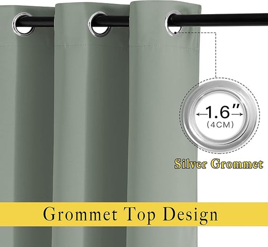 NICETOWN Light Reducing Grommet Curtains - Triple Woven Textured Soft Curtain Panels for Living Room Window Treatment Drapes for Sliding Door (W80 x L108, Sage Green, 2 Pieces)