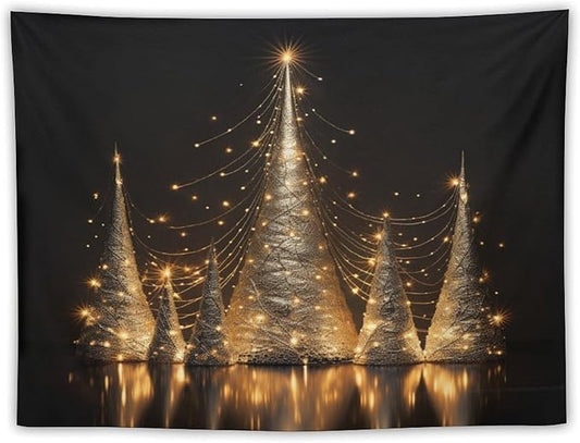Tapestry As Wall Art Silver Lighted Christmas Trees Tapestry Vintage Christmas Tapestry for Bedroom Aesthetic Wall Art Decor for Bedroom Living Room Dorm 30"x40" Christmas Family Party