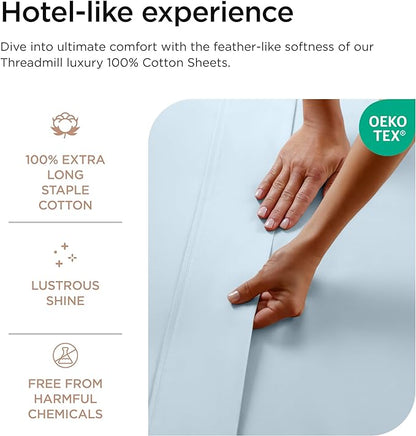 Threadmill Luxury 800 Thread Count California King 100% Cotton Sheets - Light Blue Sateen Weave Bed-Sheets, Better Than Egyptian Cotton,4 Pc Solid Bedding Set, Fits 16" Deep Pocket