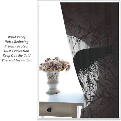 Cool Raven Print Curtains for Bedroom - Vintage Nordic Viking Theme Dead Tree Crow Full Moon Window Treatment,Energy Saving Thermal Insulated Rod Pocket Bedroom Blackout Curtains 2 Panels 84L x 26W