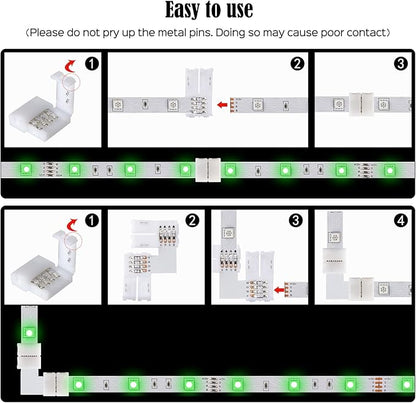 JACKYLED 20Packs L Shape 4-Pin LED Connectors with 22Pcs Clips 10mm for Strip Lights - 10mm 4pin