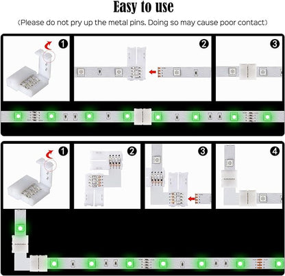 JACKYLED L Shape 8mm 4-Pin LED Strip Connectors 10-Pack Total 32pcs, Unwired Solderless LED Light Connectors for 8mm Wide 4-Pin Strip Lights - 8mm 4pin 10 Pack