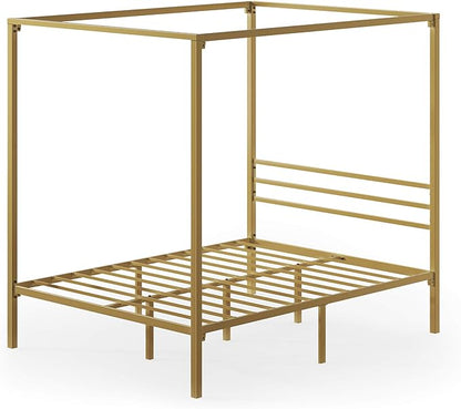 ZINUS Patricia Gold Metal Canopy Platform Bed Frame, Mattress Foundation with Steel Slat Support, No Box Spring Needed, Easy Assembly, Queen