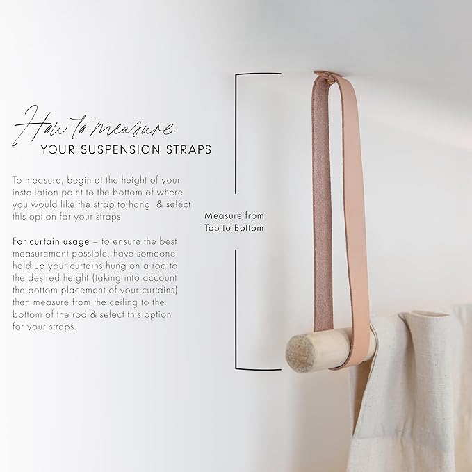 KEYAIIRA - Long Leather Straps for Under Cabinet Clothing Rack Ceiling Mounted Curtain Rod Mount - modern wardrobe hanger drying rack storage window treatment room divider Scandinavian minimal hangers