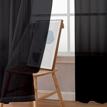 Aiyufeng Voile Sheer Black Curtains - Transparent Light Weight Soft Window Treatment Curtain Panels with Rod Pocket Top for Patio Door/Living Room (W59 x L96, 2 Panels), Black