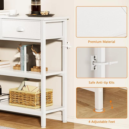 Furologee White Long 47" Console Sofa Table with 3 Drawers, Entryway Table with 3-Tier Storage Shelves, Display Shelf for Entry Way, Hallway, Couch, Living Room, Kitchen, Foyer