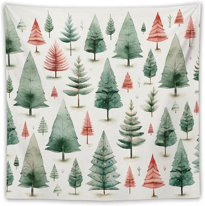 MaSiledy Tapestry Vintage Christmas Tree Watercolor Tapestry Aesthetic Winter Christmas Wall Tapestries Wall Hanging Decor Tapestry for Bedroom Aesthetic Alt Room Landscape 60"x60"