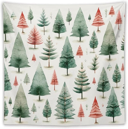 MaSiledy Tapestry Vintage Christmas Tree Watercolor Tapestry Aesthetic Winter Christmas Wall Tapestries Wall Hanging Decor Tapestry for Bedroom Aesthetic Alt Room Landscape 60"x60"