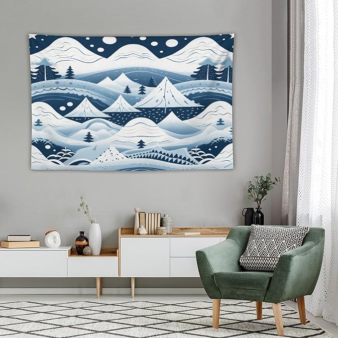 MaSiledy Tapestry Wall Hanging Snow Mountain Scandinavian Winter Tapestry Hello Winter Holiday Tapestry Aesthetic Bedroom Wall Decor Living Room 40"x60" Xmas Wall Hanging Polyester Tapestries