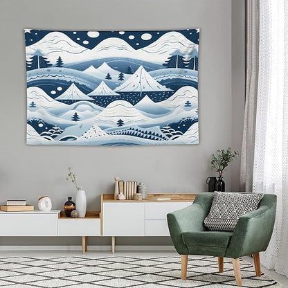 MaSiledy Tapestry Wall Hanging Snow Mountain Scandinavian Winter Tapestry Hello Winter Holiday Tapestry Aesthetic Bedroom Wall Decor Living Room 40"x60" Xmas Wall Hanging Polyester Tapestries