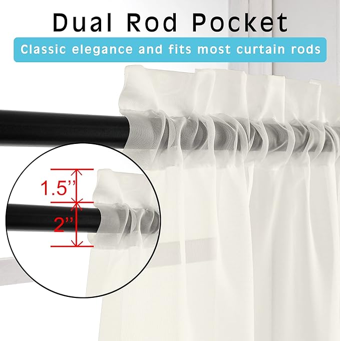 OWENIE Sheer Curtains 63 inch Length, Ivory Sheer Cutains 2 Panels Set for Bedroom/Living Room, Rod Pocket Voile Fimly Sheer Drapes, 2pcs, Each 42" W x 63" L