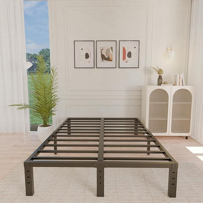 ALDRICH 12 Inch Metal King Size Bed Frame - Double Black Basic Steel Slats Platform, Easy Assembly Heavy Duty Noise Free Bedframes, No Box Spring Needed