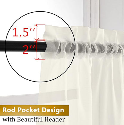 Aiyufeng Beautiful Sheer Curtains for Living Room, Chic Sheer Curtains Window Treatment Semi Sheer Privacy Drapes for Farmhouse/Cottage, W40 x L72, Ivory, 1 Pair