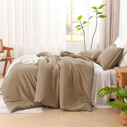 Litanika Comforters Taupe Oversized King Size, 3 Pieces Lightweight Solid Bedding Set & Collections, All Season Fluffy Bed Set (120x98In Comforter & 2 Pillowcases)