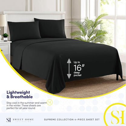 Twin Sheets - Breathable Luxury Sheets with Full Elastic & Secure Corner Straps Built In - 1800 Supreme Collection Extra Soft Deep Pocket Bedding Set, Sheet Set, Twin, Black