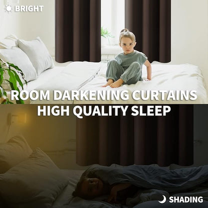 BGment Blackout Curtains for Living Room - Grommet Thermal Insulated Room Darkening Curtains for Bedroom, 2 Panels of 52 x 54 Inch, Brown