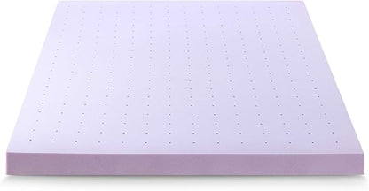 Mellow 4 Inch Ventilated Memory Foam Mattress Topper, Soothing Lavender Infusion, CertiPUR-US Certified, Short Queen