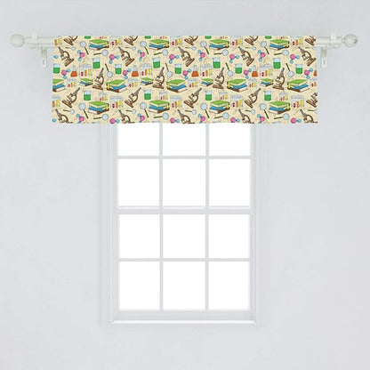 Lunarable Science Print Window Valance, Colorful Sketch Style Ornaments with Books Microscope Drawings on Creamy Back, Curtain Valance for Kitchen Bedroom Decor with Rod Pocket, 54" X 18", Beige Green
