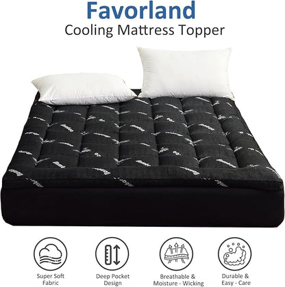 Favorland Mattress Topper Full Size - Cooling Extra Thick Breathable Viscose Made from Bamboo Mattress pad - Soft Quilted Fitted Mattress Cover with 900 GSM Down Alternative Fill (8-21”Deep Pocket)