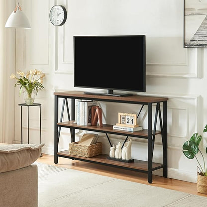 HOMISSUE Entryway Console Table, Rustic Console Table with Wide Storage, Industrial Foyer for Entryway with 3-Tier Open Shelves, Entry Tables for Living Room, Hallway, Brown, 47 Inch