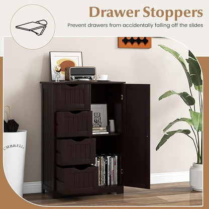 Giantex Bathroom Storage Cabinet with Drawers - 4 Drawer Storage Organizer w/Cupboard, Adjustable Shelf, Anti-Toppling Device, Entryway Storage Unit Console Table, Bathroom Floor Cabinet (Brown)