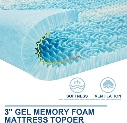 SINWEEK 3 Inch Mattress Topper 5-Zone Memory Foam Mattress Topper Pressure Relieve Soft Mattress Pad, CertiPUR-US Certified, Queen Size Blue