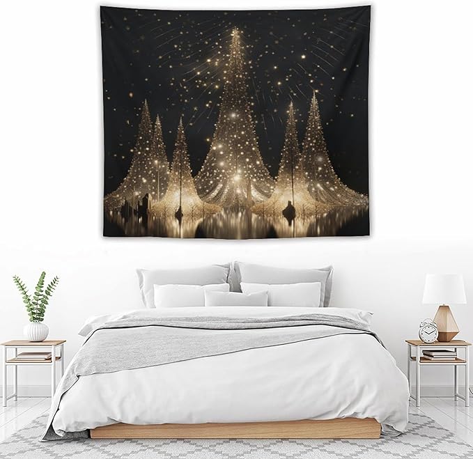 MaSiledy Tapestries Silver Lighted Christmas Trees Tapestry Xmas Merry Christmas Tapestry for Bedroom Aesthetic Wall Hanging for Bedroom 50"x60" Holiday Scene Banner for Winter Christmas Party