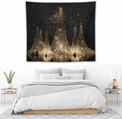 MaSiledy Tapestries Silver Lighted Christmas Trees Tapestry Xmas Merry Christmas Tapestry for Bedroom Aesthetic Wall Hanging for Bedroom 50"x60" Holiday Scene Banner for Winter Christmas Party