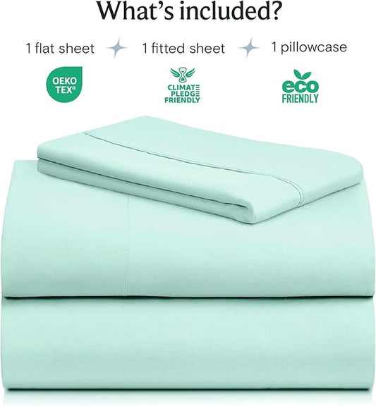 LuxClub 3 PC Sheet Set Bed Sheets Deep Pockets 16" Eco Friendly Wrinkle Free Cooling Machine Washable Hotel Bedding Silky Soft - Aquamarine Twin