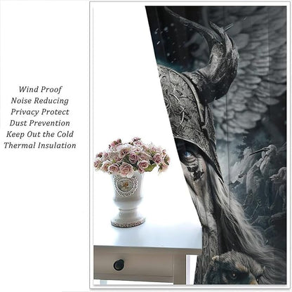 Fantasy Norse Viking Curtains - Cool Gothic Vintage Vikings Mystical Symbol Eagle Thermal Insulated Blackout Curtains - Rod Pocket Window Treatment Drapes for Bedroom 2 Panels 45L x 21W