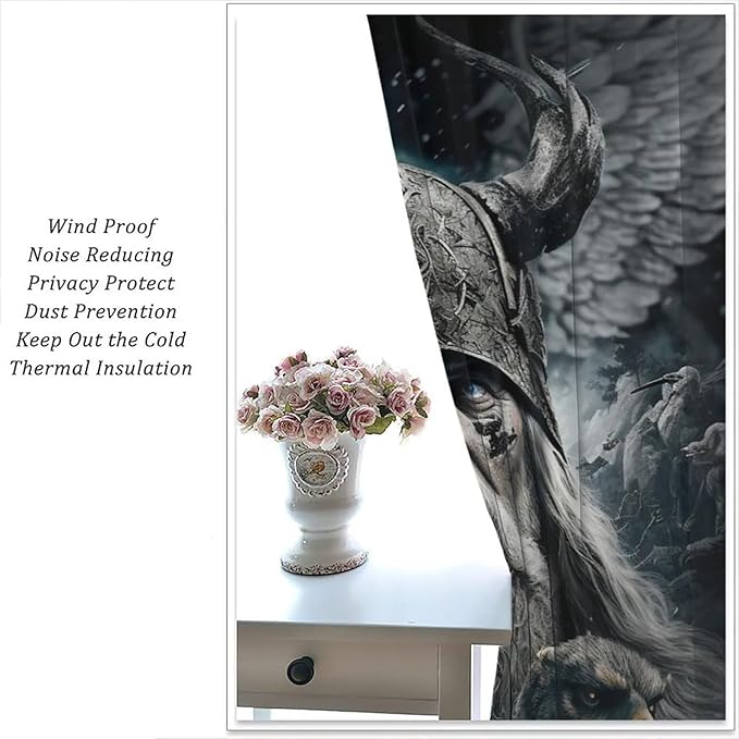 Fantasy Norse Viking Curtains,Cool Gothic Vintage Vikings Mystical Symbol Eagle Window Treatments Thermal Insulated Rod Pocket Blackout Drapes for Bedroom 2 Panels 84L x 26W