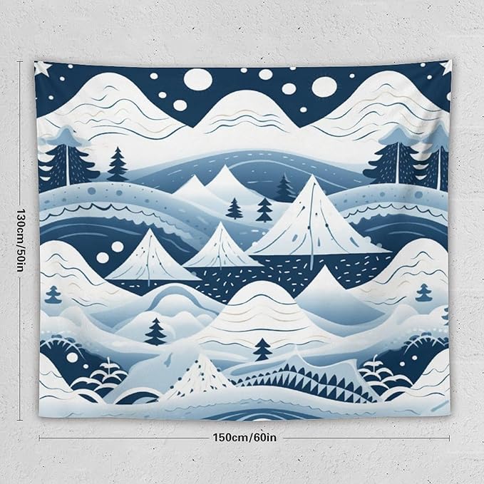 Wall Tapestry Snow Mountain Scandinavian Winter Tapestry Happy New Year Vintage Aesthetic Tapestry Wall Hanging Wall Art for Bedroom Wall Hanging for Room 50"x60" Christmas Family Party