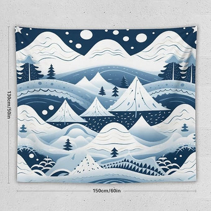 Wall Tapestry Snow Mountain Scandinavian Winter Tapestry Happy New Year Vintage Aesthetic Tapestry Wall Hanging Wall Art for Bedroom Wall Hanging for Room 50"x60" Christmas Family Party