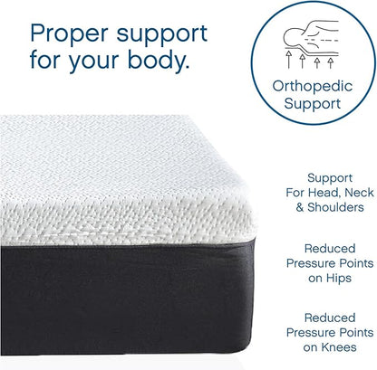 Cool Gel 12 Inch Twin XL Mattress Memory Foam Medium Firm, Gel Memory Foam Mattress Twin XL Cooling, Made in the USA, 12" Depth with Pressure Relief, CertiPUR-US Certified Fiberglass Free, Bed