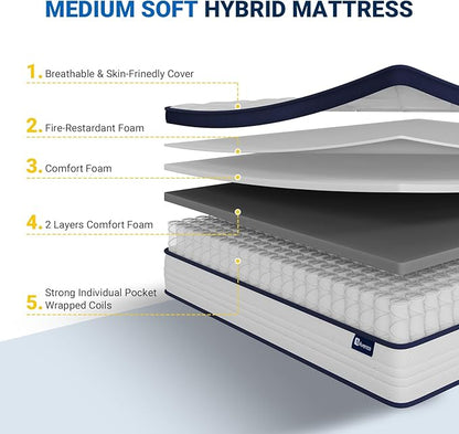 Avenco Full Size Mattress, 12 Inch Full Mattresses in a Box, Hybrid Mattresses with Comfort Foam and Pocket Coils for Pressure Relief, Motion Isolation