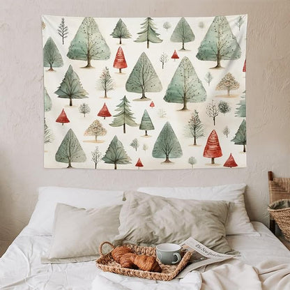 Tapestry Vintage Christmas Tree Watercolor Tapestry for Bedroom Aesthetic Happy Winter Holiday Wall Tapestry Wall Tapestry for Dorm Living Room Landscape 30"x40" Christmas Family Party