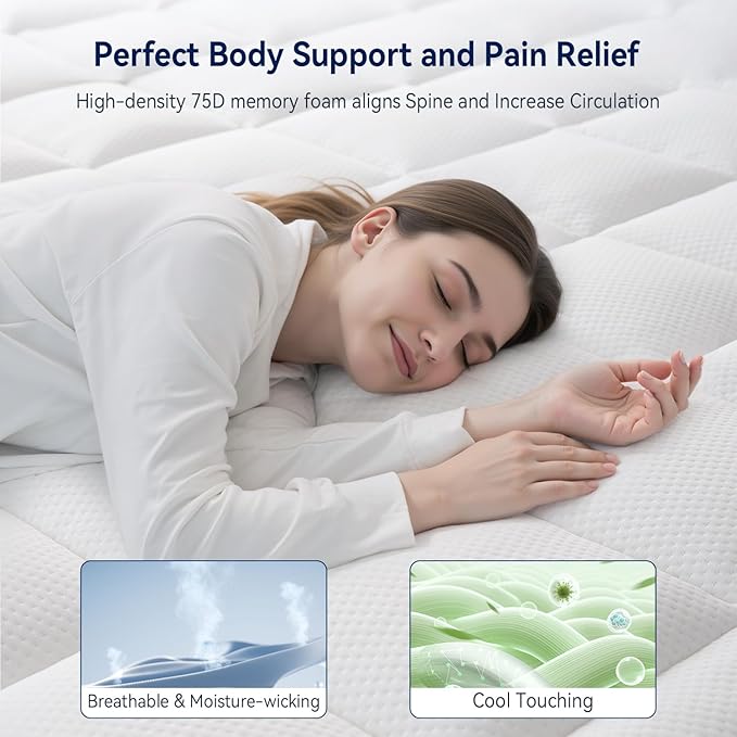 ELEMUSE Super Olympic Queen Dual Layer 3 Inch Memory Foam Mattress Topper, 2 Inch Cooling Gel Memory Foam Bed Pad and 1 Inch Soft Pillow Top Mattress Pad for Back Pain Relief & Hot Sleepers
