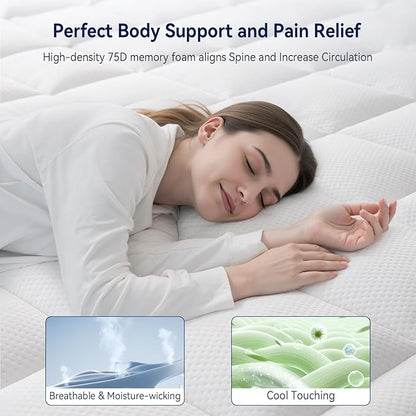 ELEMUSE RV King Dual Layer 3 Inch Memory Foam Mattress Topper, 2 Inch Cooling Gel Memory Foam Bed Pad and 1 Inch Soft Pillow Top Mattress Pad for Back Pain Relief & Hot Sleepers