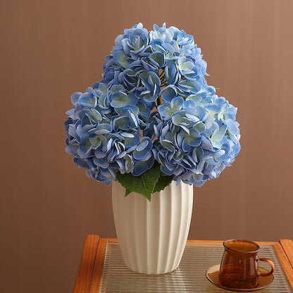 Nubry 22.44In Blue Hydrangea Artificial Flowers, 3Pcs Latex Faux Real Touch Large Hydrangea Flowers with Long Stems & Leaves for Home Office Decor Wedding Party Arrangements(Blue)