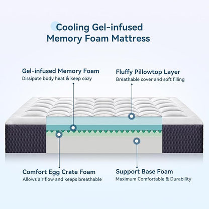 ONENICE 12 Inch Queen Mattress in a Box, Breathable Gel-Memory Foam Plus Pillowtop Mattress for Pressure Relief, CertiPUR-US Certified Bed in a Box, Fiberglass-Free