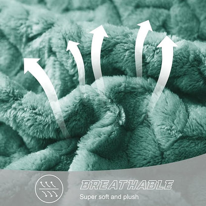 Exclusivo Mezcla Fleece Twin Size Blanket for Bed, 90x66 Inches Soft Cozy Jacquard Flannel Blankets, Lightweight Fuzzy Plush Warm for Winter, Celadon