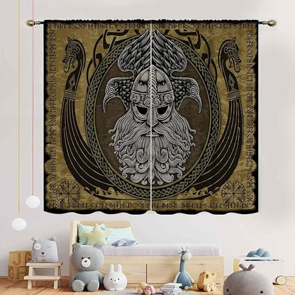 Norse Viking Curtains, Nordic Warriors Sword Celtic Rune Scandinavian Aesthetic Nation Valknut Mythology Window Drapery for Bedroom Living Room Bathroom 2 Panels, 55"x63" Inch