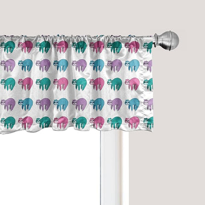 Ambesonne Funny Sloth Window Valance Pack of 2, Colorful Art Repeating Lazy Animal on Plain Backdrop, Rod Pocket Curtain Valances for Kitchen Bedroom, 42" X 12", Dark Seafoam Pink