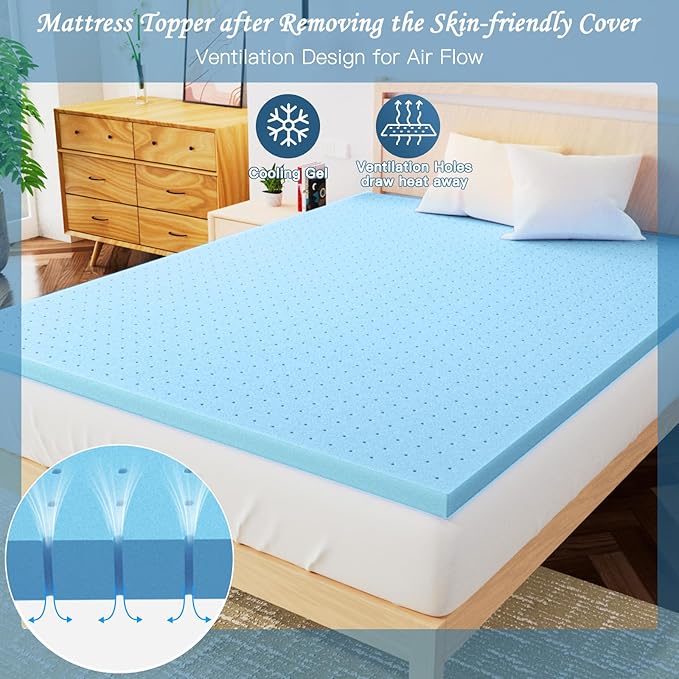 Airensky 4 Inch Memory Foam Mattress Topper, Cooling Gel Infused High Density Full (54"x75") Topper with Removable Cover, Bed Topper for Pressure Relief Back Pain, CertiPUR-US Certified, Gray