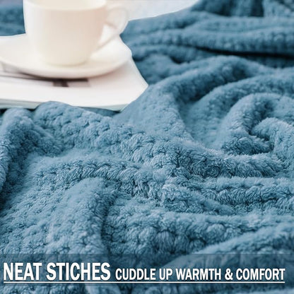 Exclusivo Mezcla Fleece Bed Blanket King Size, Super Soft and Warm Blankets for Couch, Sofa and Bed Waffle Textured, Cozy, Fuzzy and Lightweight (Slate Blue, 90x104 Inches)